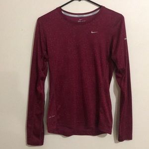 Burgundy Long Sleeve Nike Dri-Fit Running Top